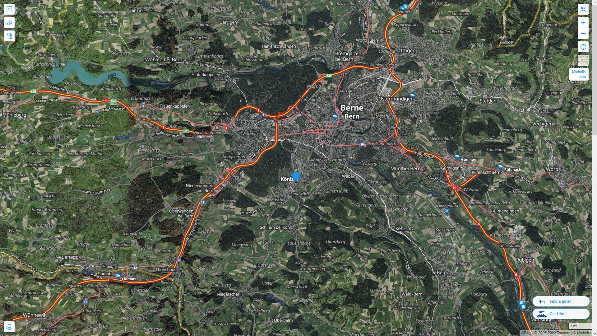 koniz Highway and Road Map with Satellite View